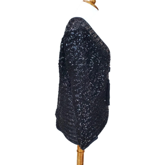 Vintage Henry Higgins Solid Black Sequin Fully Lined Evening Jacket New Year's - Picture 5 of 11